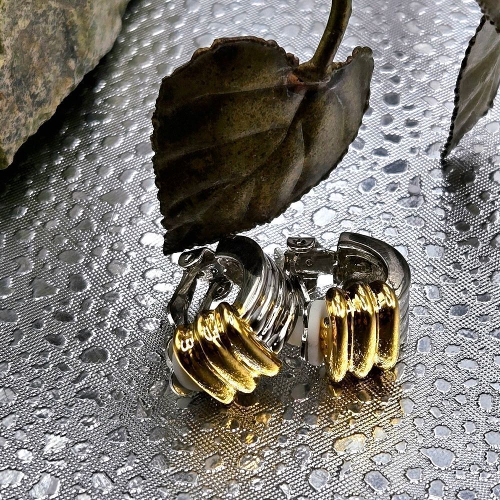 "5/$40" Two Tone Silver/Gold Clip On Chubby Hoop Earrings Non Pierced